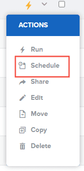 <i>Choosing schedule gives you a repeating, regular email due to the option of frequency.</i>